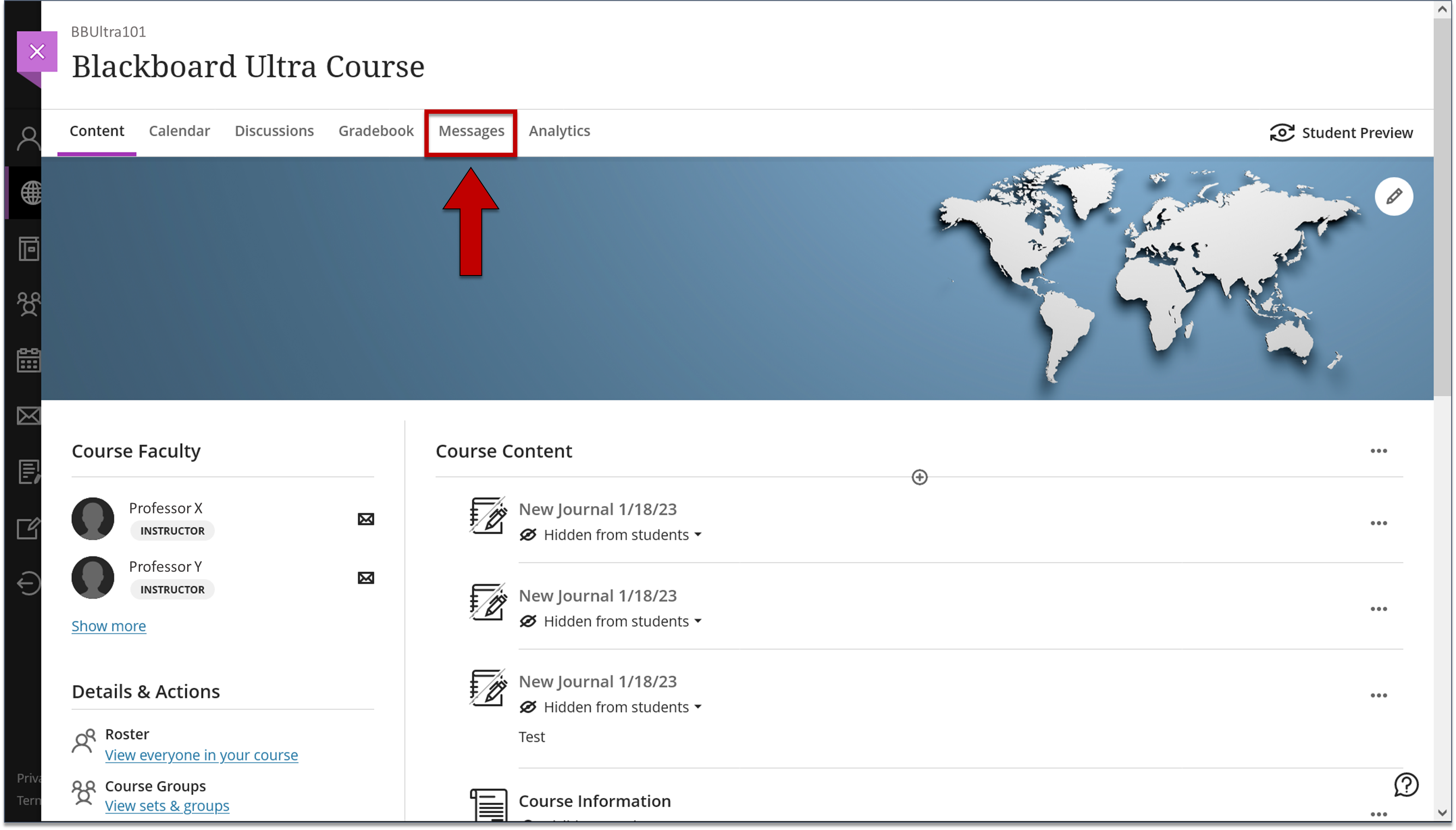 Screenshot of step 1 on Creating a Course Message as explained on this page