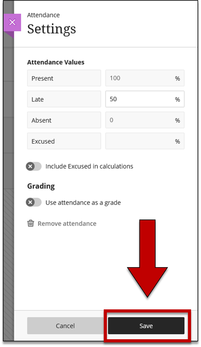 Screenshot of step 4 of Setting Up Attendance as explained on this page.