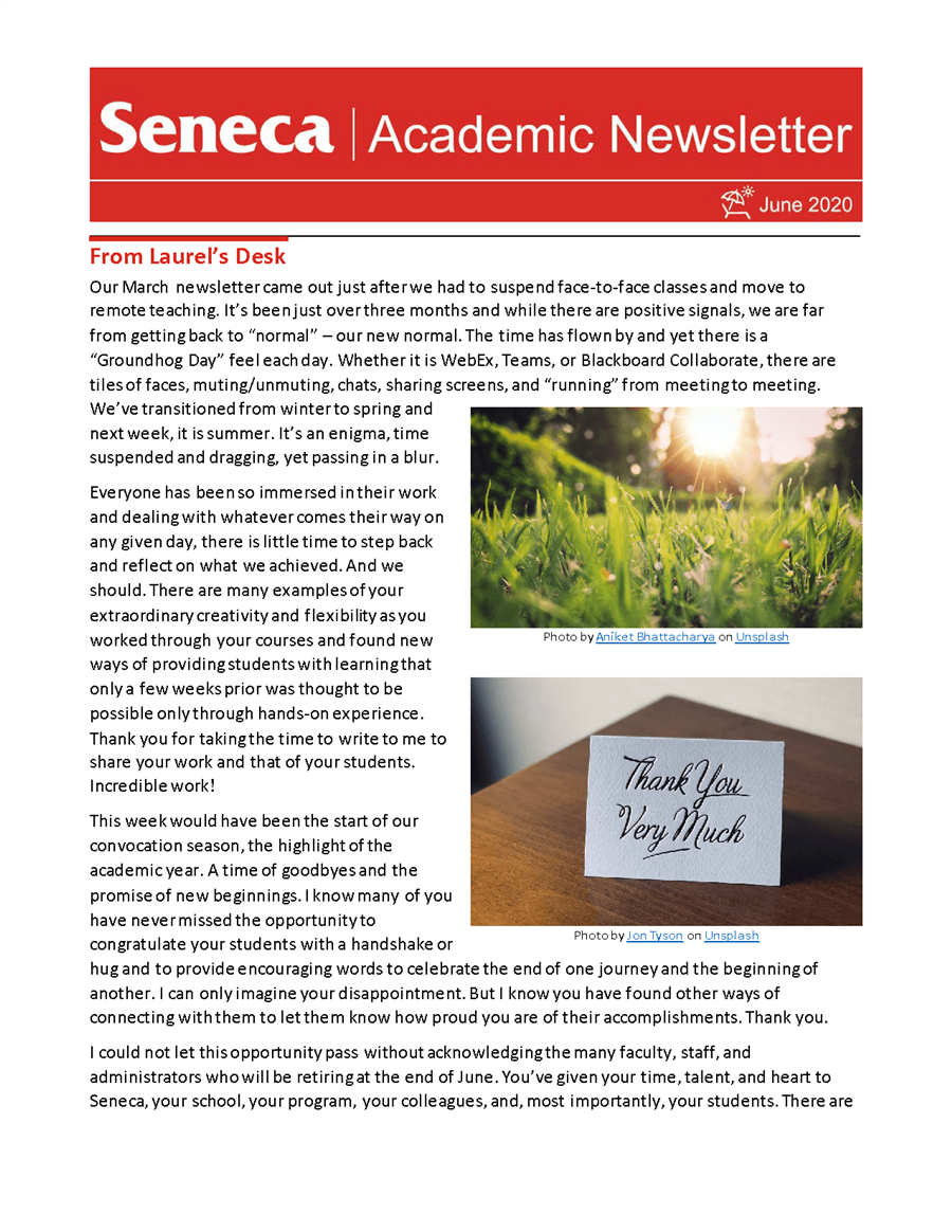 The June 2020 issue of the Academic Newsletter