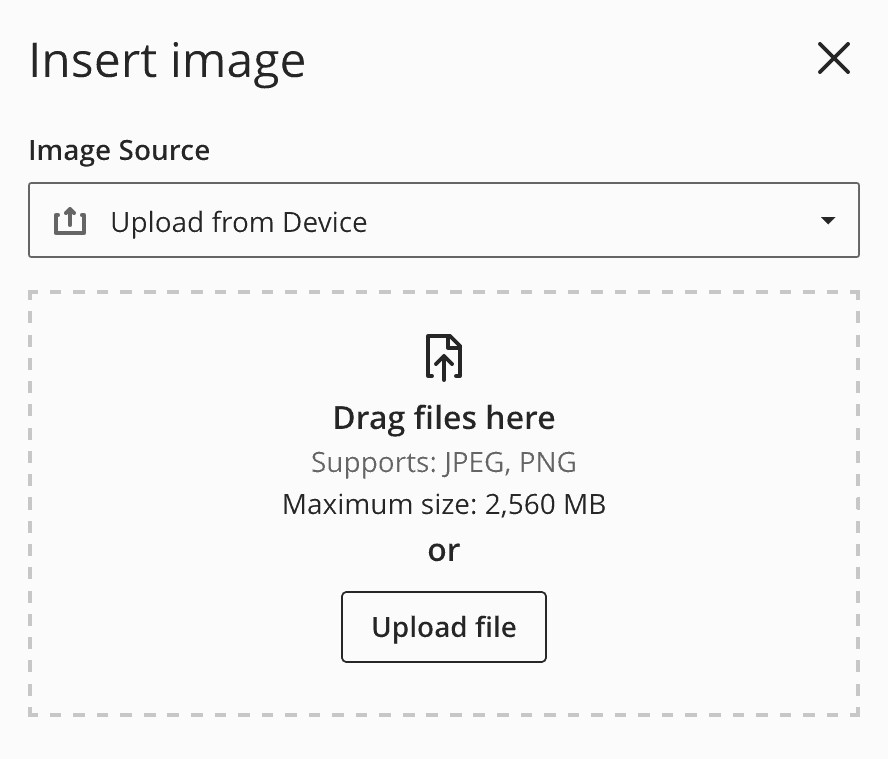 The Insert image pop-up, when the AI Design Assistant is enabled, has an "Image Source" drop-down option
