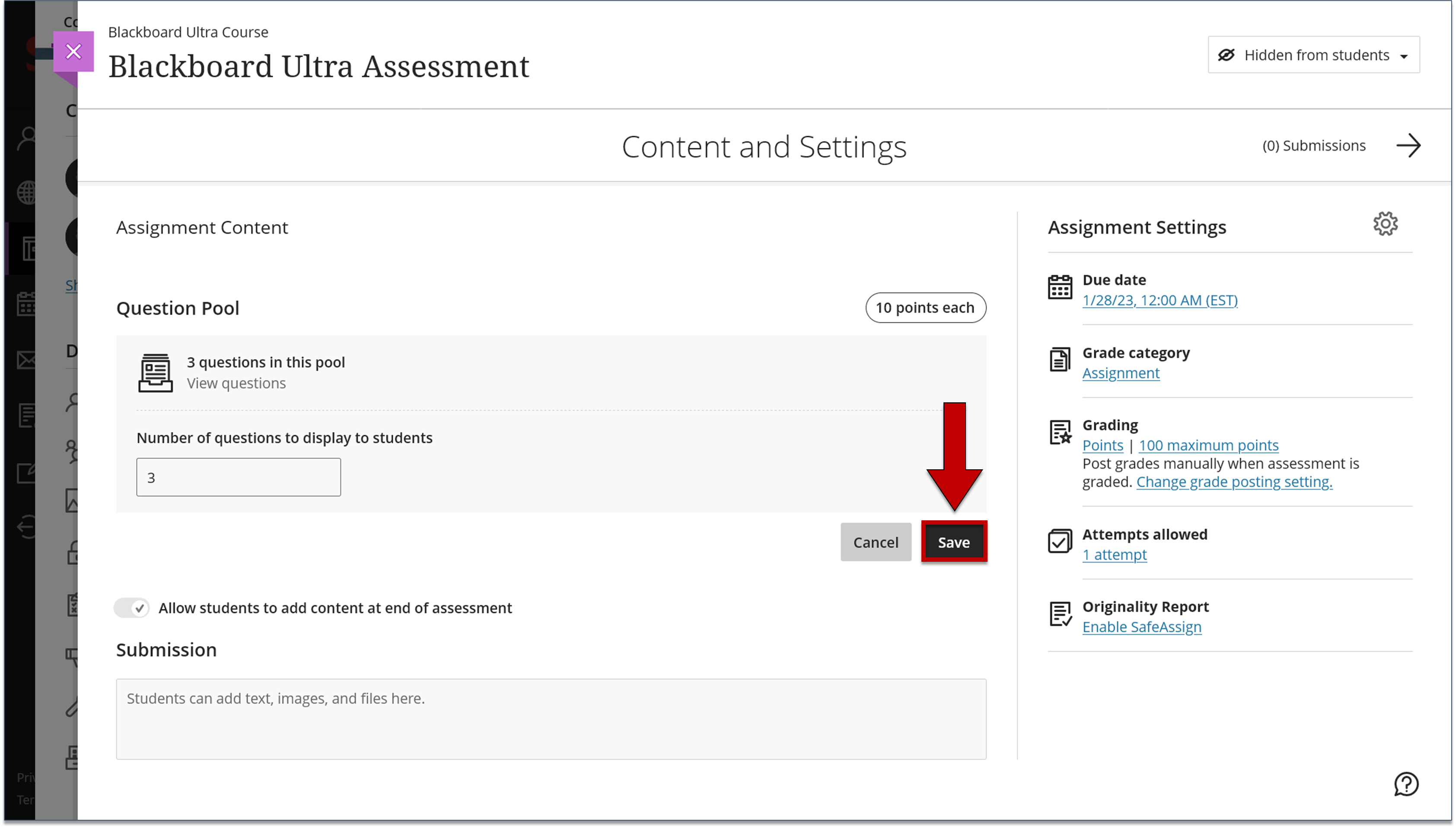 Screenshot of step 8 on Creating a Question Pool in an Assessment as explained on this page