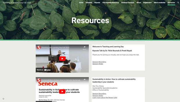 Screenshot of the Teaching and Learning Day Fall 2023 Website Resource Page.