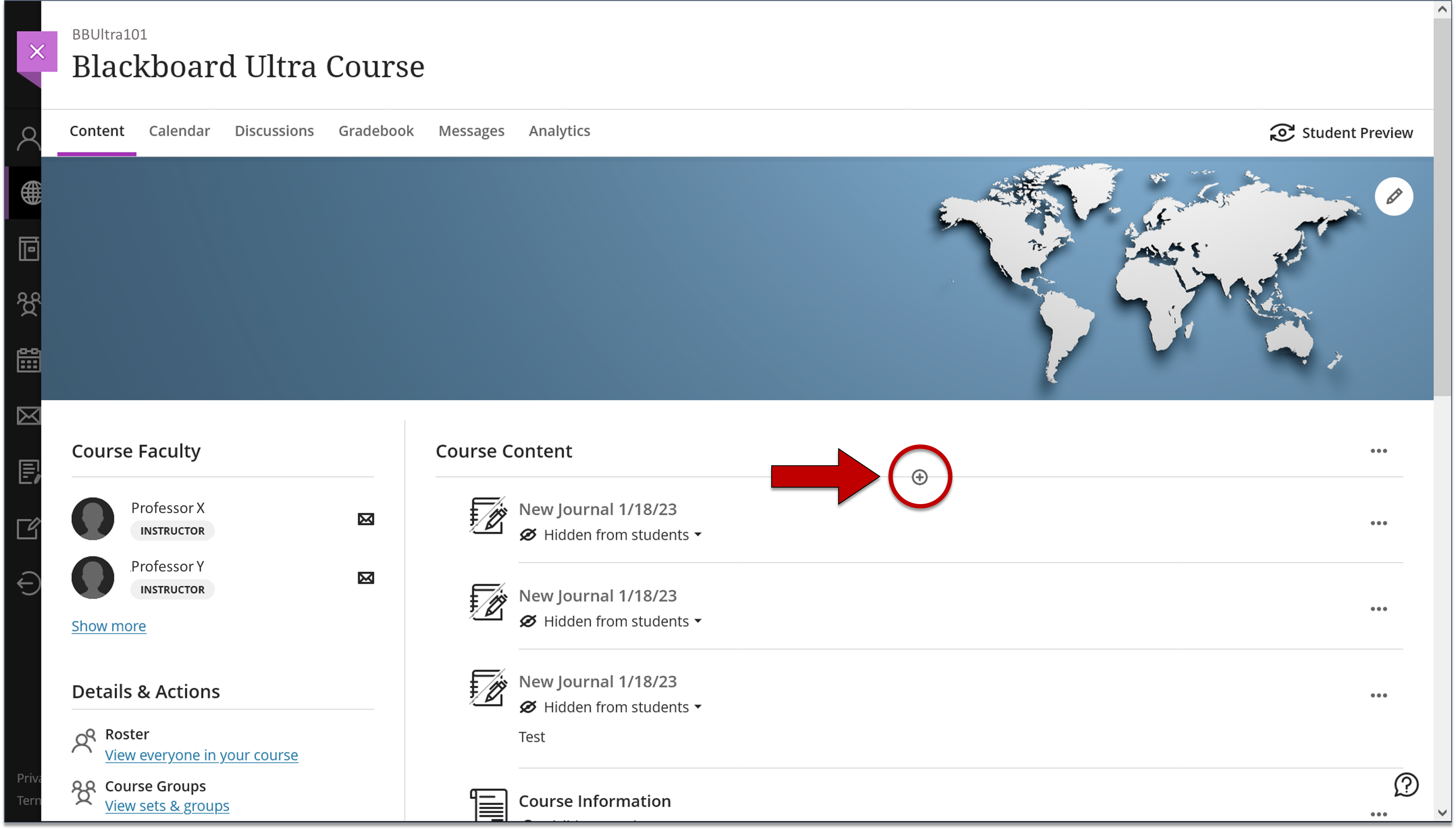 Screenshot of step 1 on Uploading Files to Course Content as explained on this page