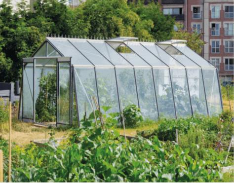 Sloping wall greenhouses manufactured by Aluminum Construction Develtere
