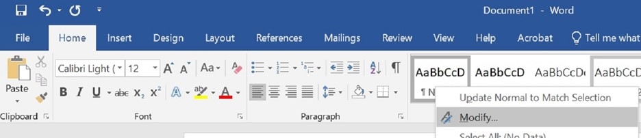 Shows the ability to modify a format on Word Toolbar