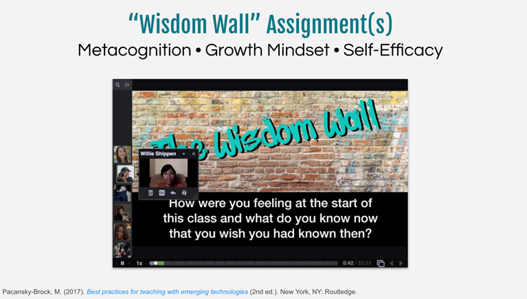 A screen capture from Dr. Pacansky-Brock's presentation featuring the "Wisdom Wall" Assignment