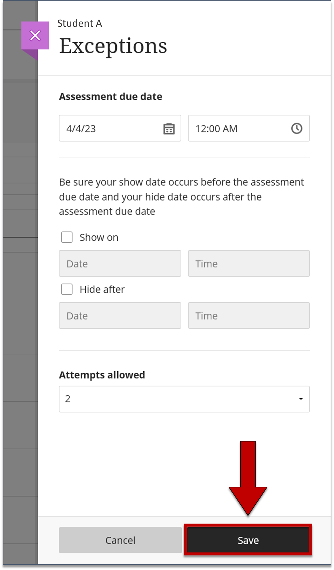 Setting Exceptions for Tests and Assignments Blackboard Ultra