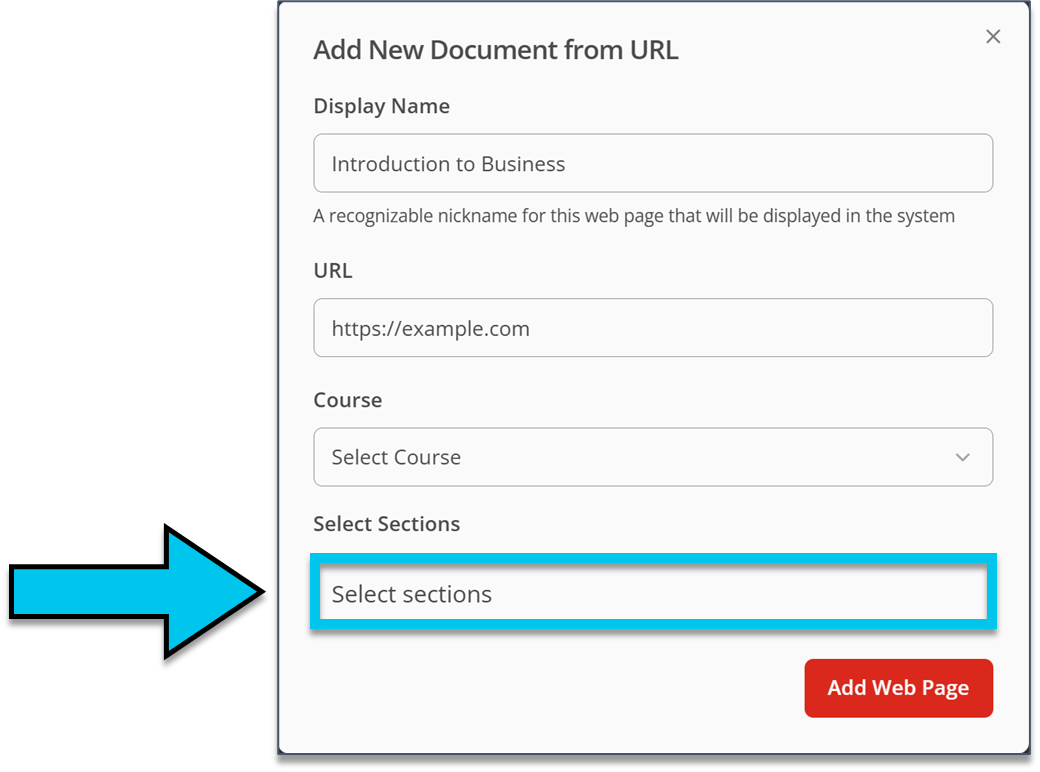 Select sections button.
