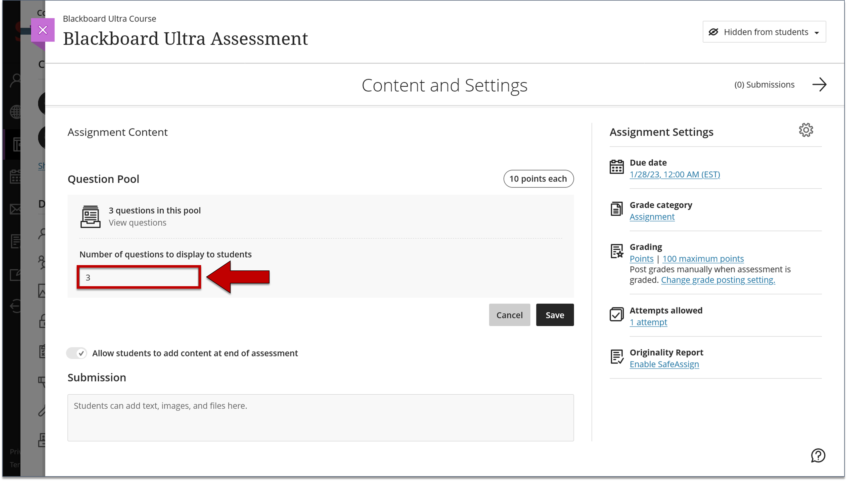 Screenshot of step 6 on Creating a Question Pool in an Assessment as explained on this page