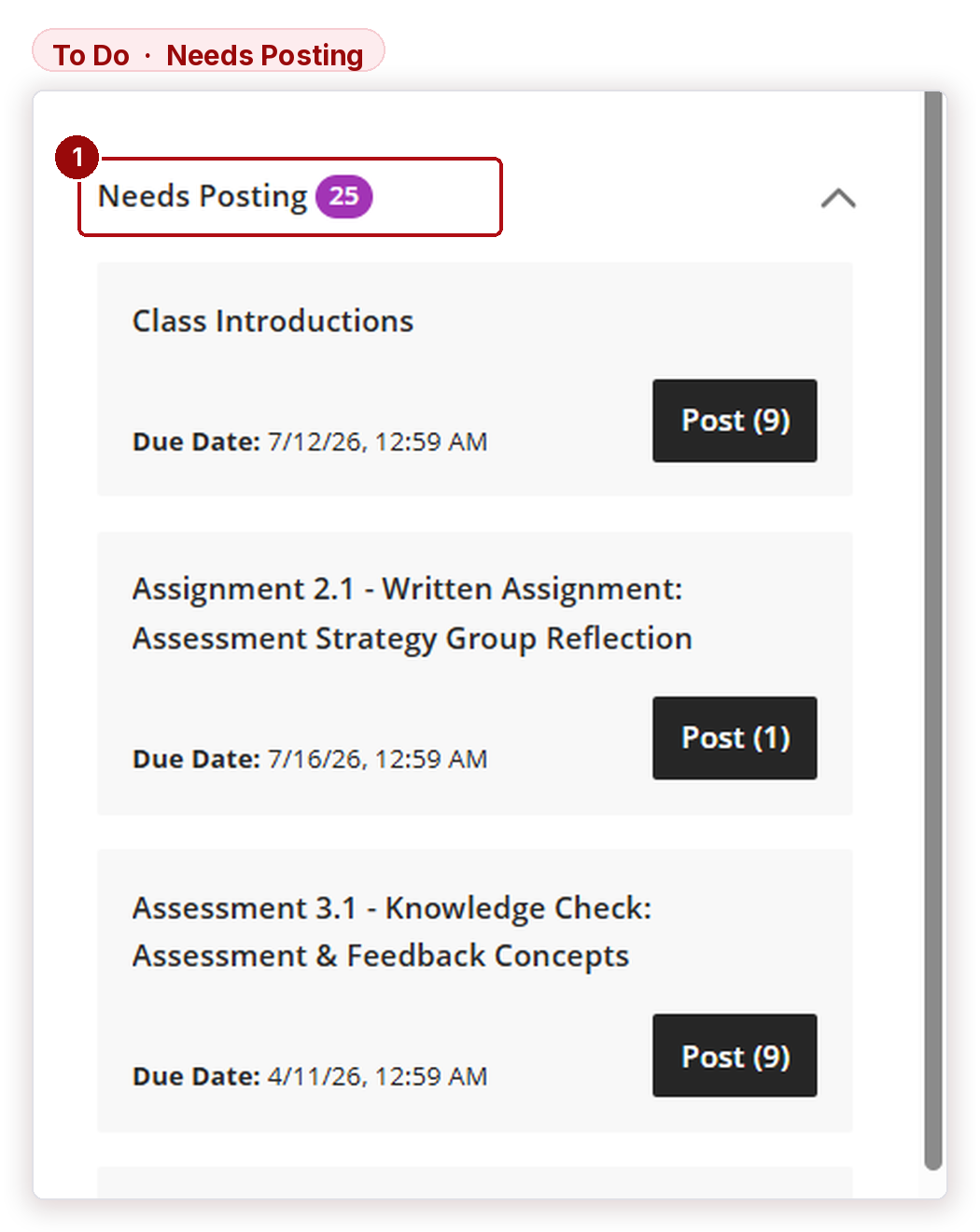 Figure 6 — The Needs Posting section of the To Do panel.