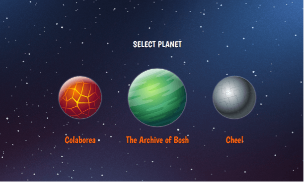 The three planets in the Academic Integrity in Cyberspace game.