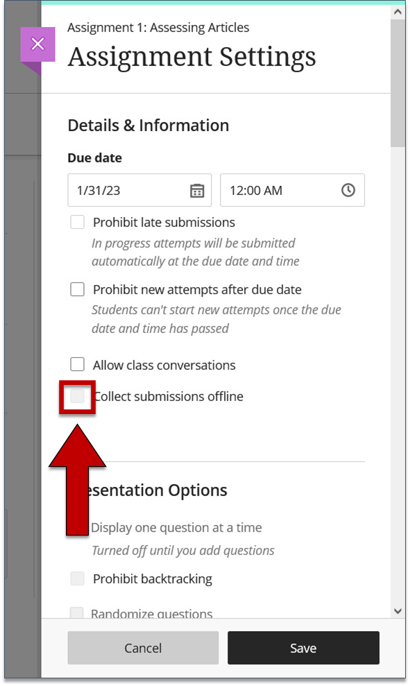 Screenshot of step 3 of Enabling Online Submissions as explained on this page.