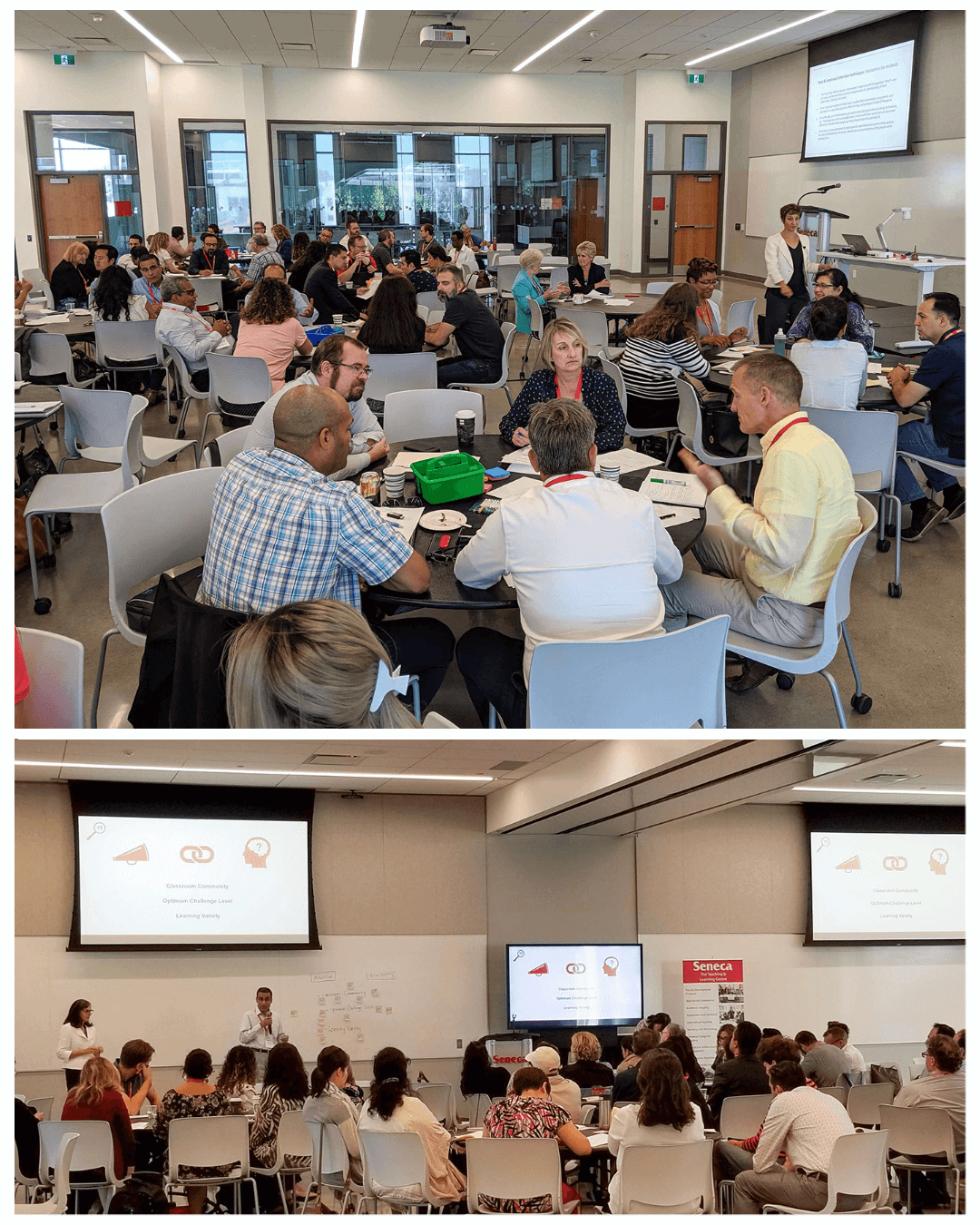 A collage of two images, each depicting participants at the Teaching & Learning Summer 2019 Conference