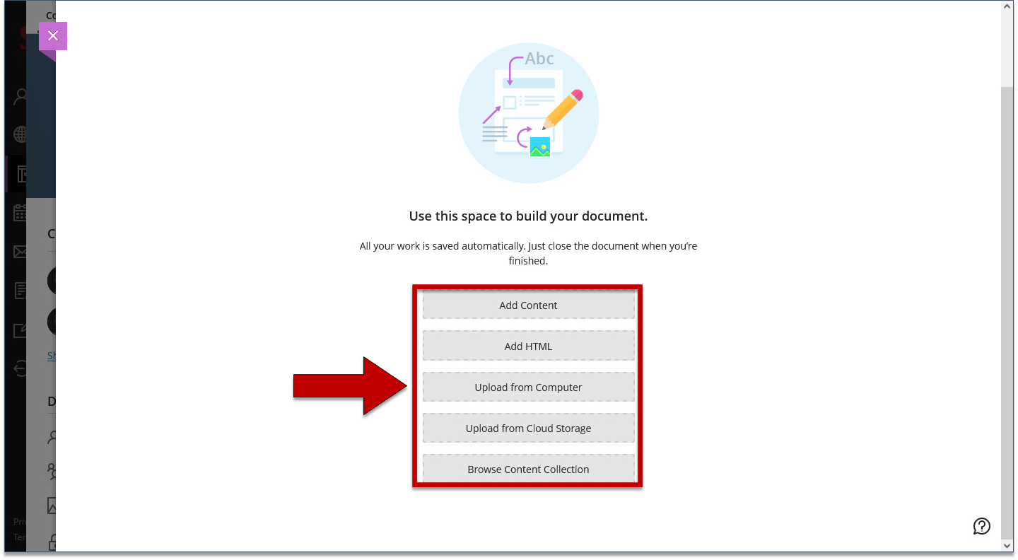 Screenshot of step 8 of Creating a Document in Course Content as explained on this page