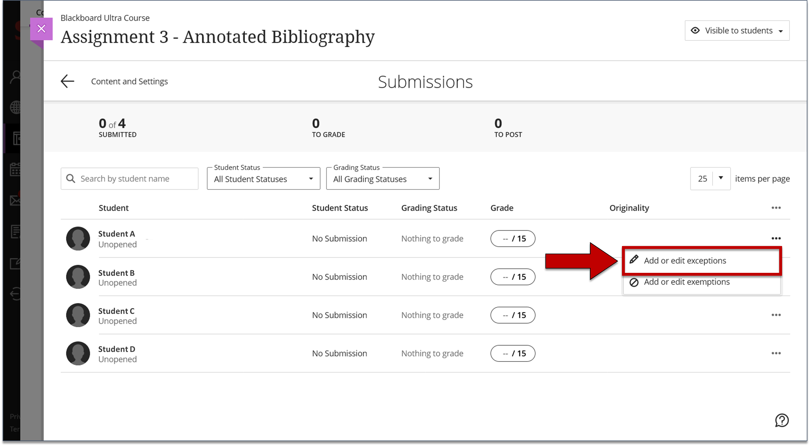 Setting Exceptions for Tests and Assignments Blackboard Ultra
