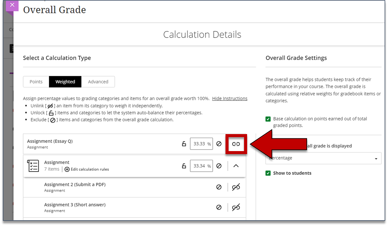 Setting Up the Overall Grade (Weighted Total) Blackboard Ultra