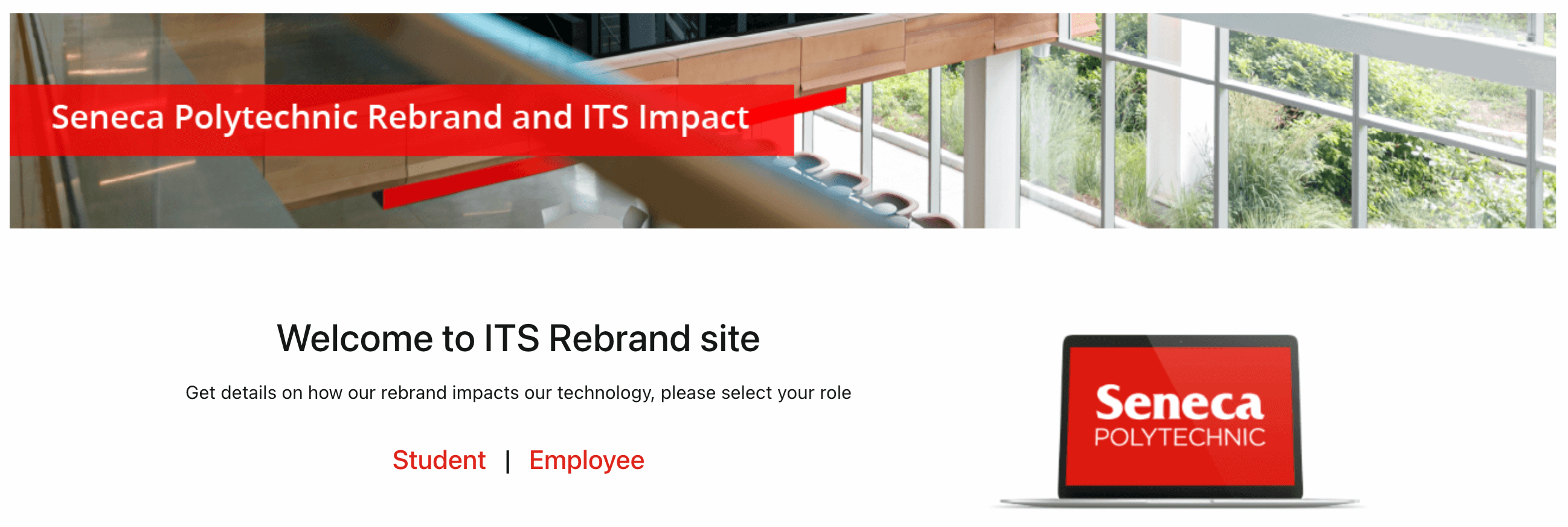 The ITS Rebrand website homepage, available at https://students.senecapolytechnic.ca/spaces/268/its-rebrand/welcome