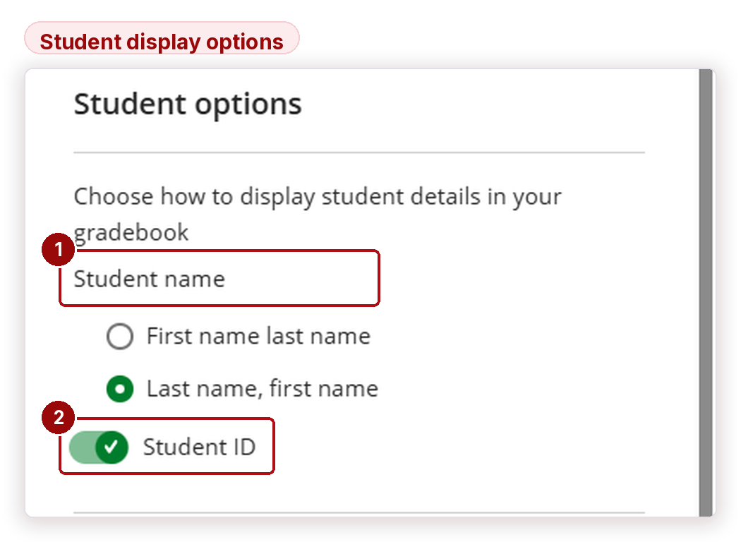 Figure 9 — Student display options in Gradebook settings.