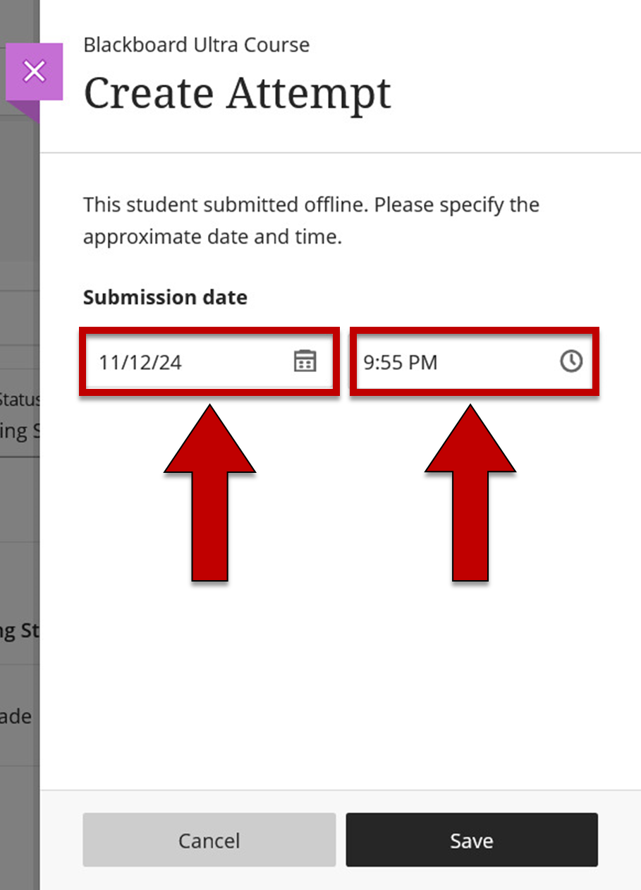 Screenshot of step 5 of Grading an Assessment Submitted Offline as explained on this page.