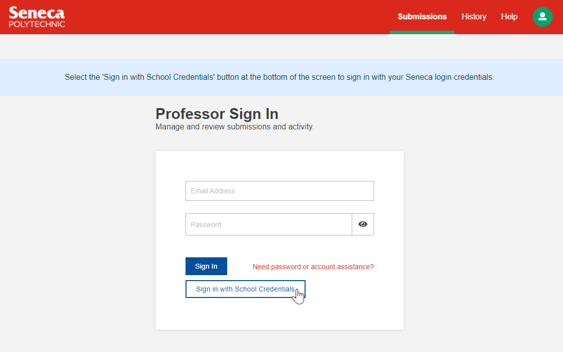 Sign in with School Credentials button indicated on RegisterBlast Professor Sign In page