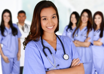 A group of people in medical scrubs