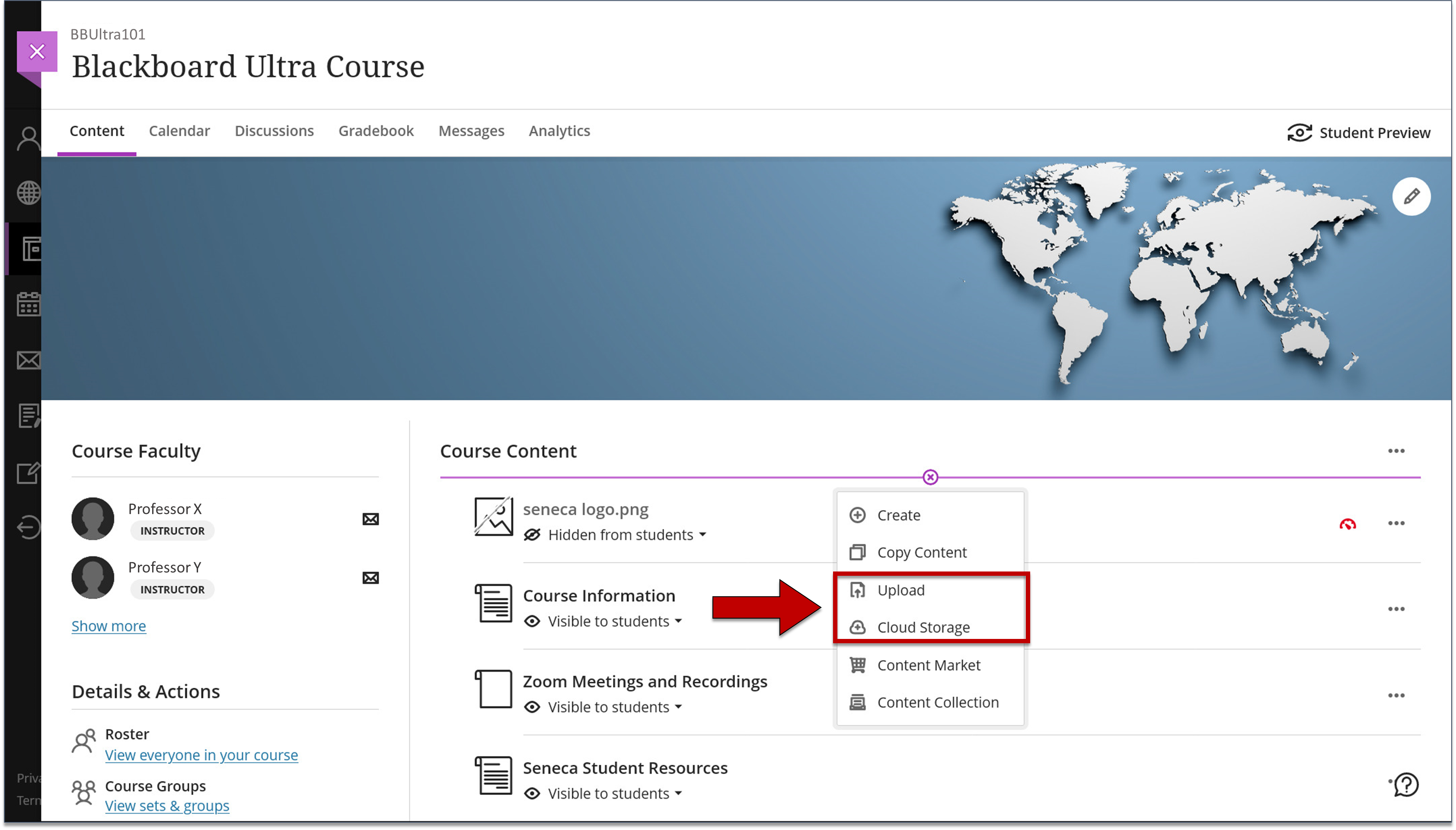 Screenshot of step 2 on Uploading Files to Course Content as explained on this page