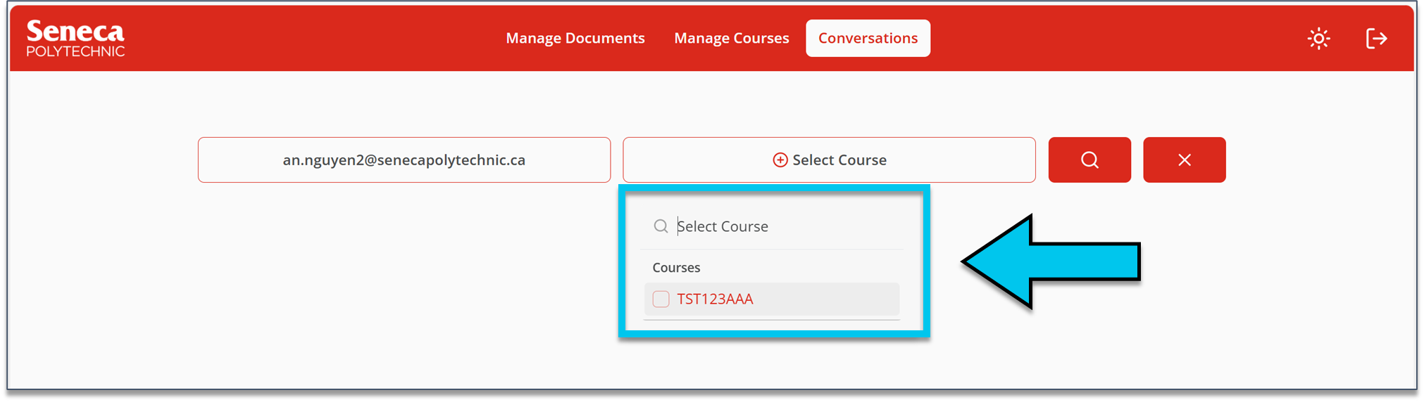 list of courses to select from.