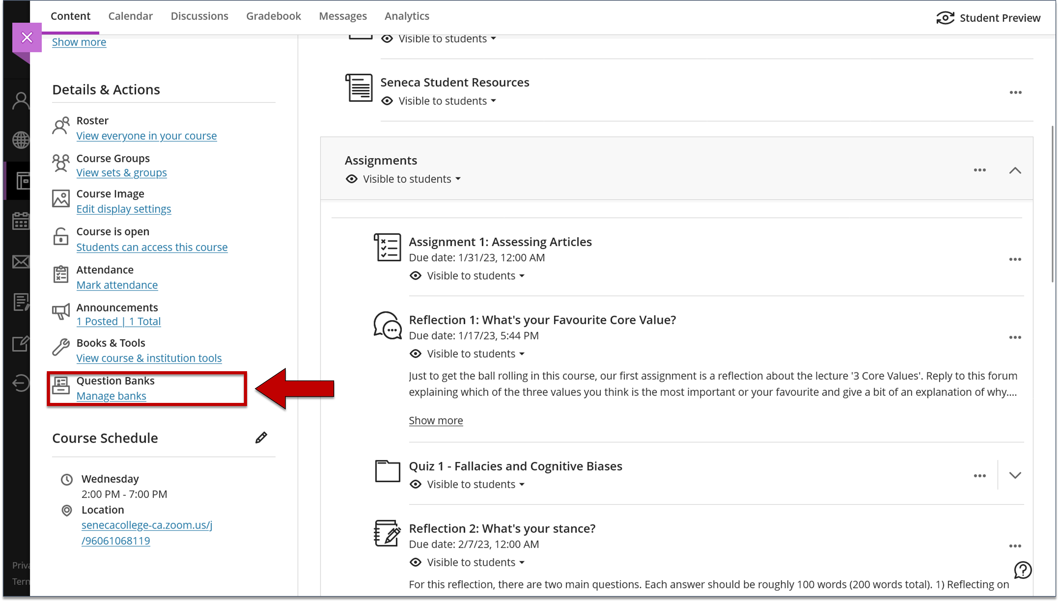 Screenshot of step 1 on Accessing and Creating Question Banks as explained on this page.