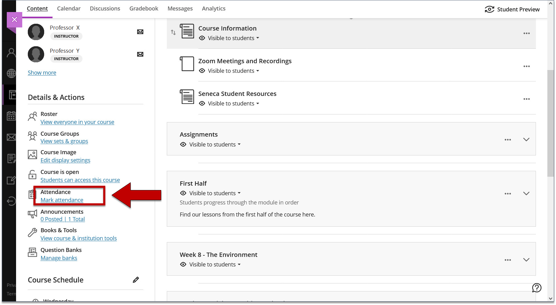 Screenshot of step 1 of Setting Up Attendance as explained on this page.