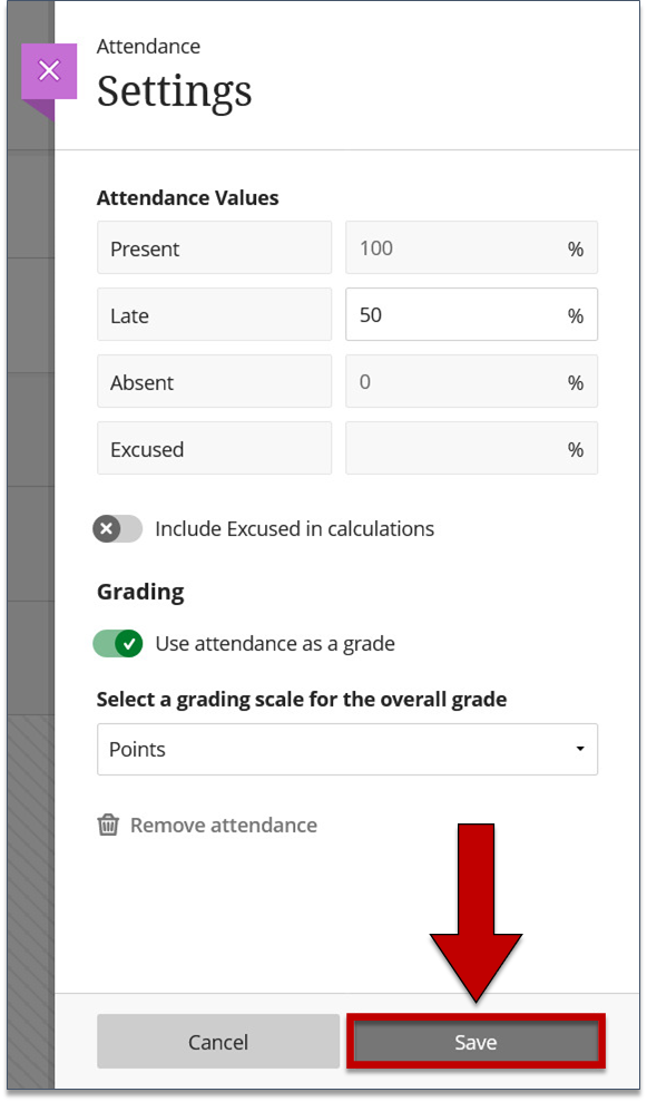 Screenshot of step 4 of Setting Up Attendance as explained on this page.