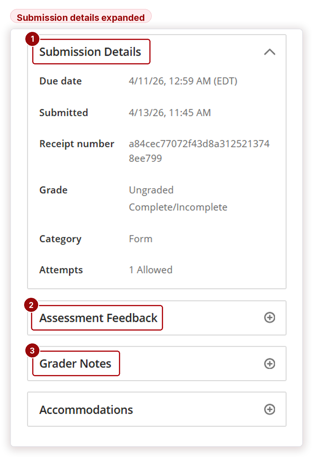 Figure 13 — Submission details expanded inside the panel.