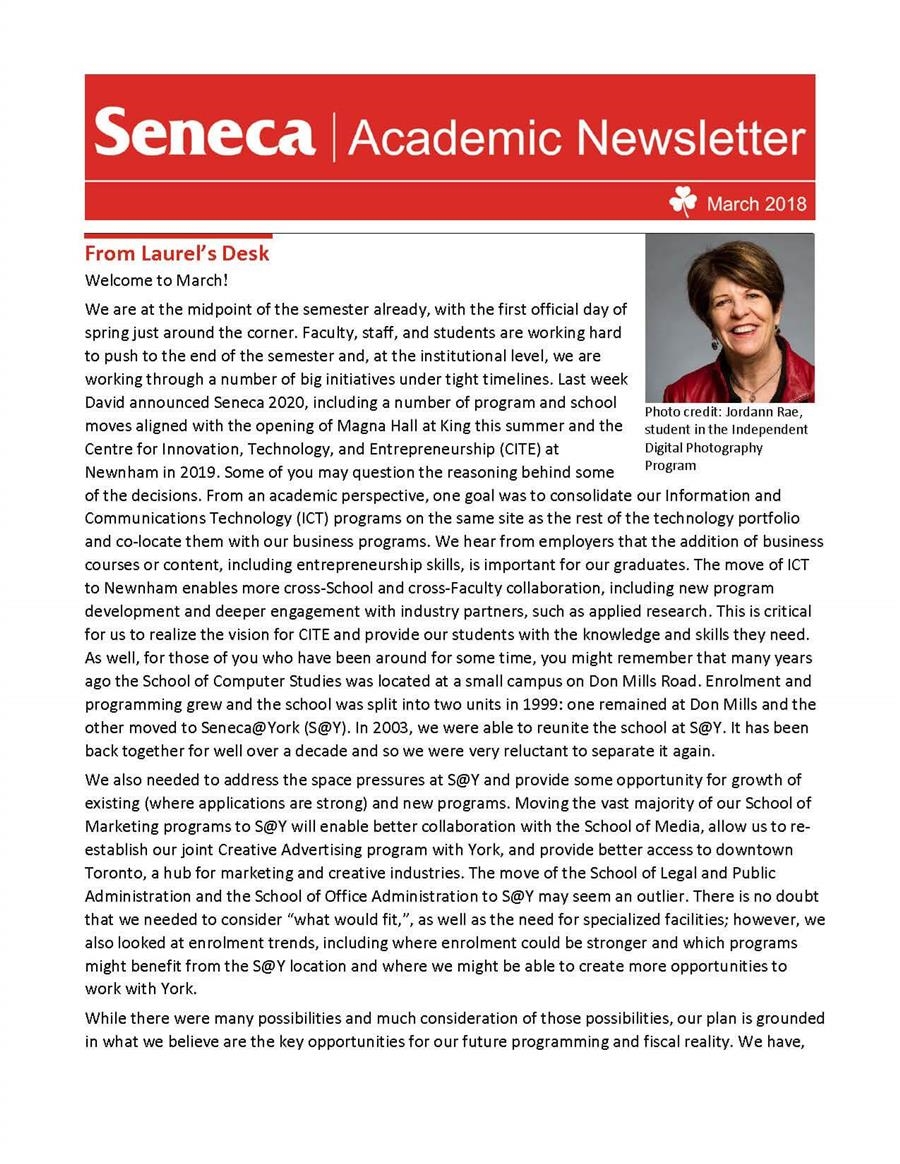 The March 2018 issue of the Academic Newsletter