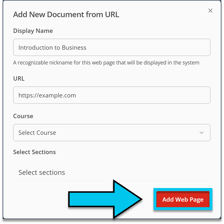 Add web page button.