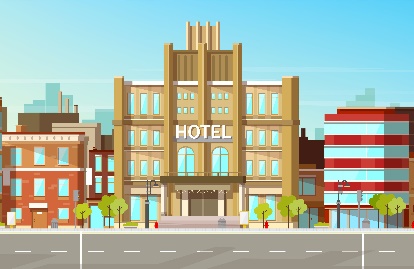 A hotel in a city

Description automatically generated