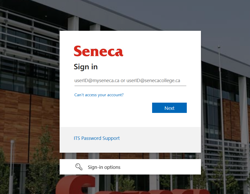Seneca sign in screen