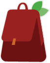 Brown backpack with two leaves at the top representing the start of this journey.