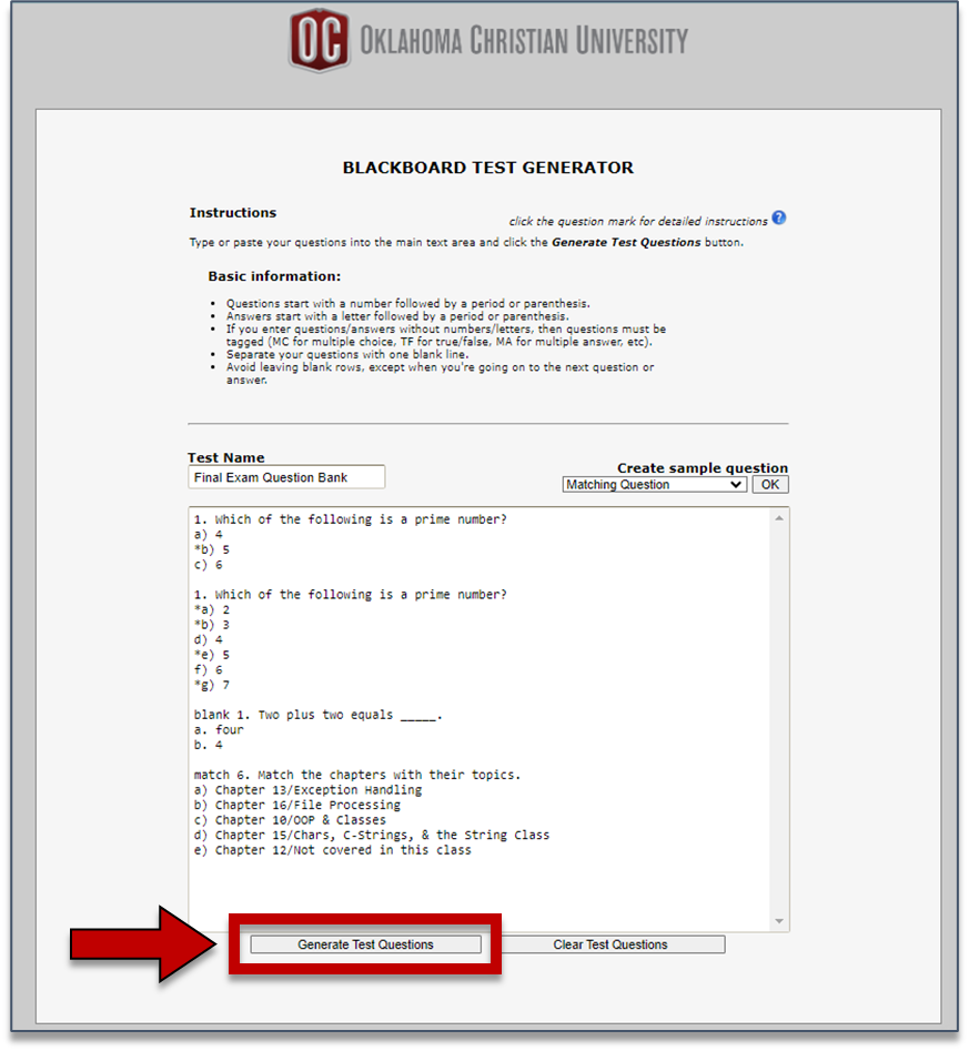 Creating Question Banks Using a Test Generator Blackboard Ultra