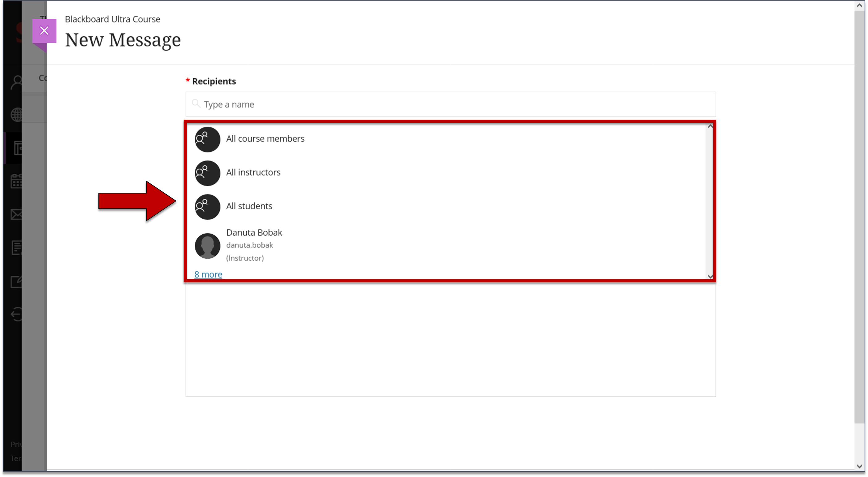 Screenshot of step 4 on Creating a Course Message as explained on this page