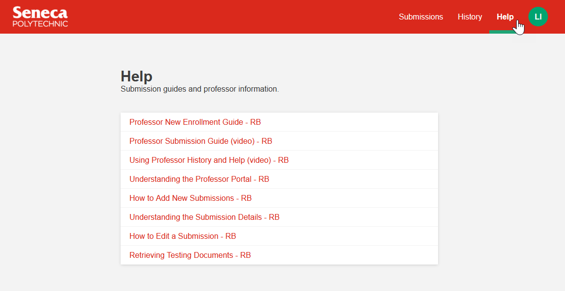 RegisterBlast help tab indicated within the Professor portal