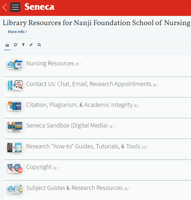 Leganto list called “Library Resources for Nanji Foundation School of Nursing” with various sections such as “Nursing Resources” and “Contact Us”