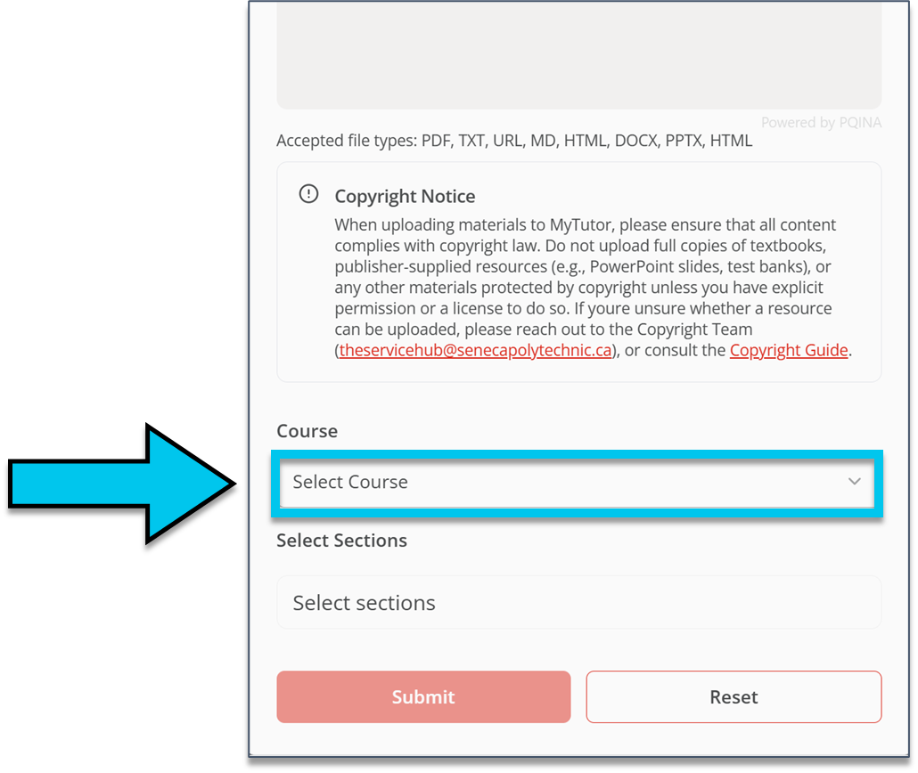 Select course button.