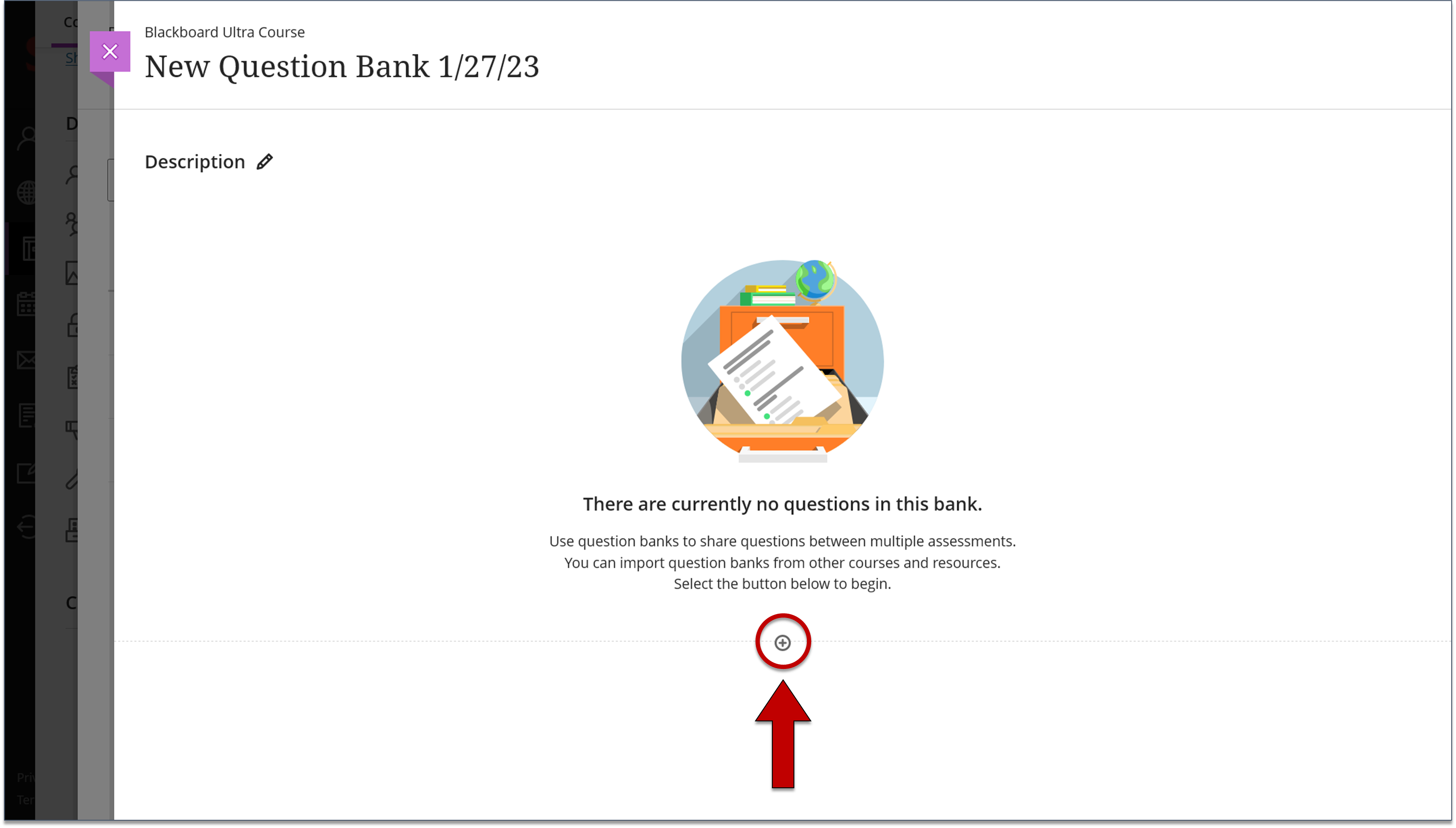 Screenshot of step 5 on Accessing and Creating Question Banks as explained on this page.