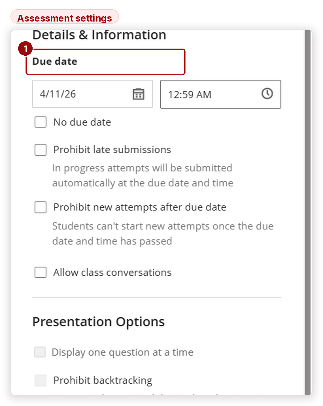 Figure 15 — The Assessment Settings side panel.