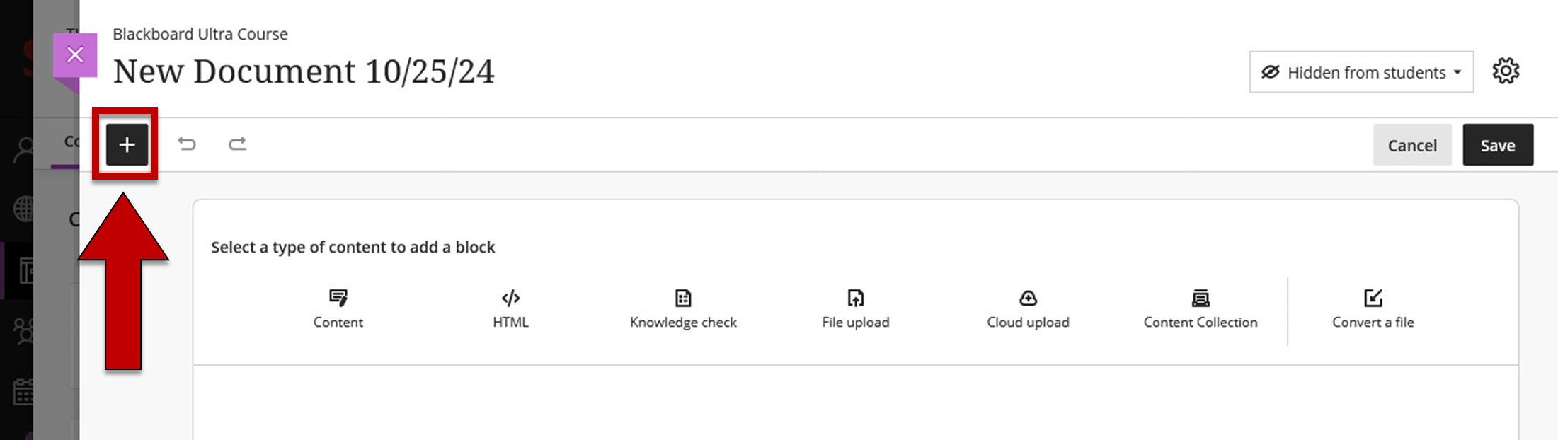 Screenshot of tip item of Creating a Document in Course Content as explained on this page
