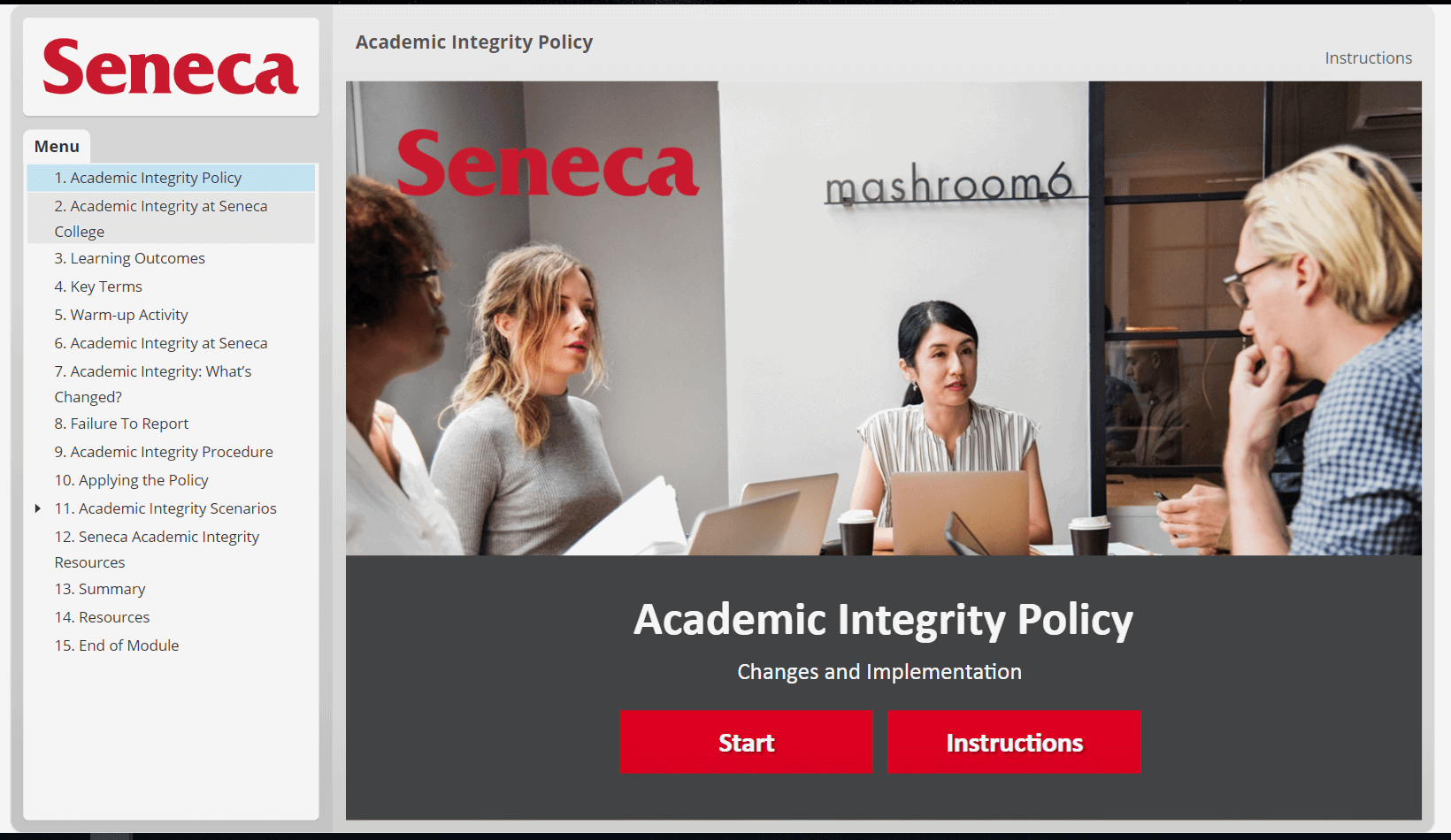 A screen capture of the academic integrity training module for faculty
