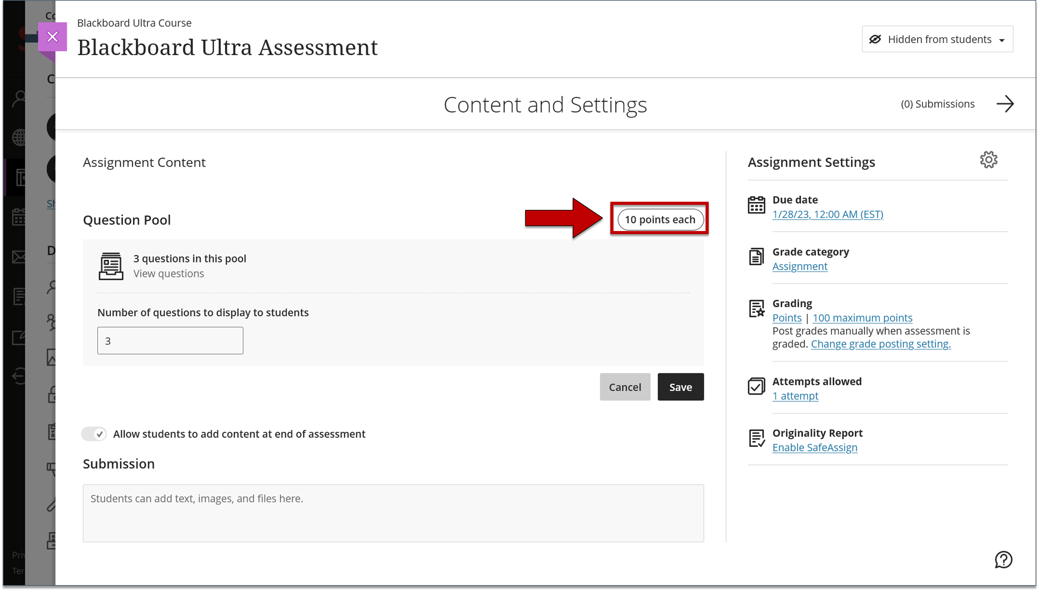 Screenshot of step 7 on Creating a Question Pool in an Assessment as explained on this page