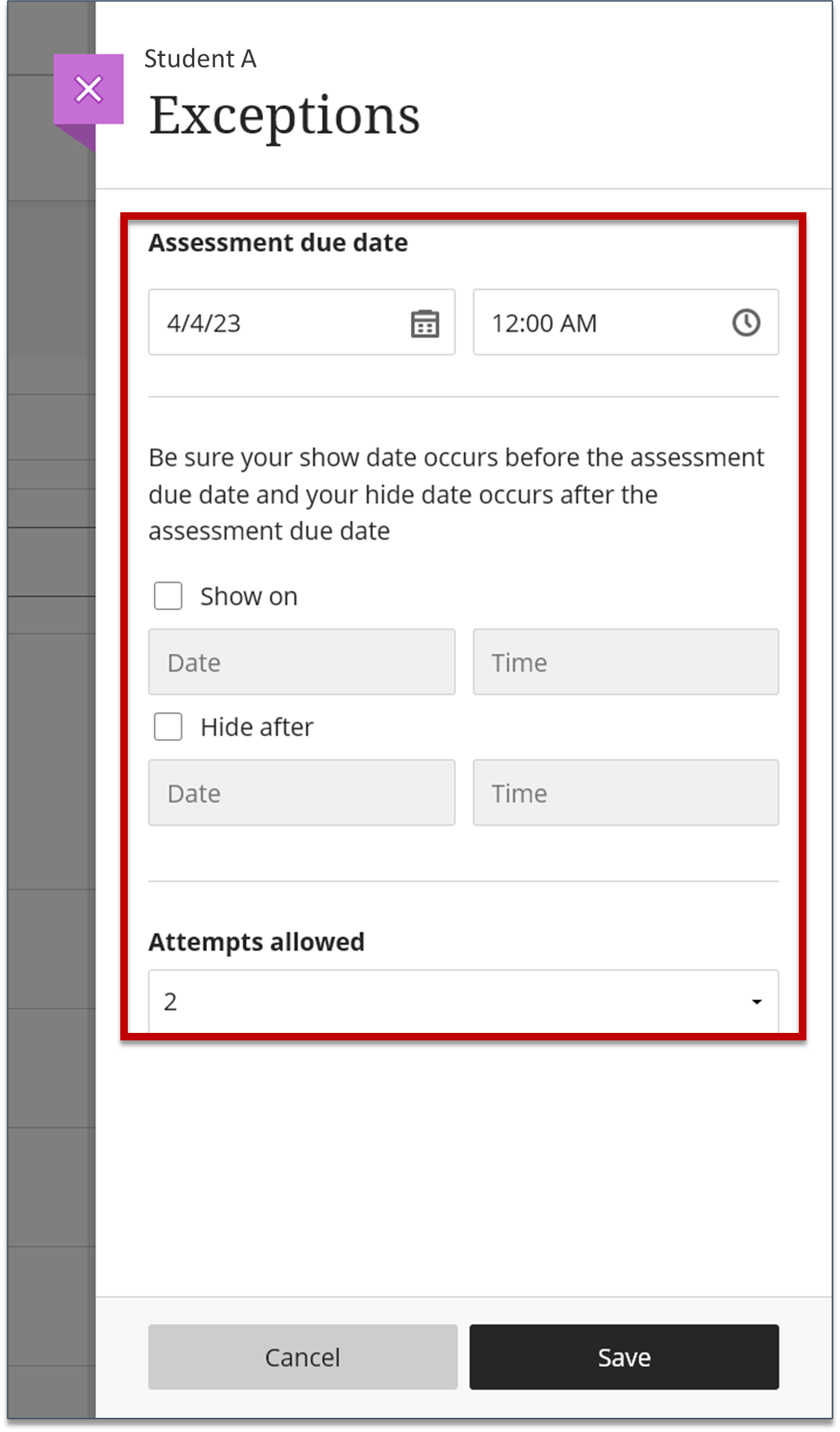 Setting Exceptions for Tests and Assignments Blackboard Ultra
