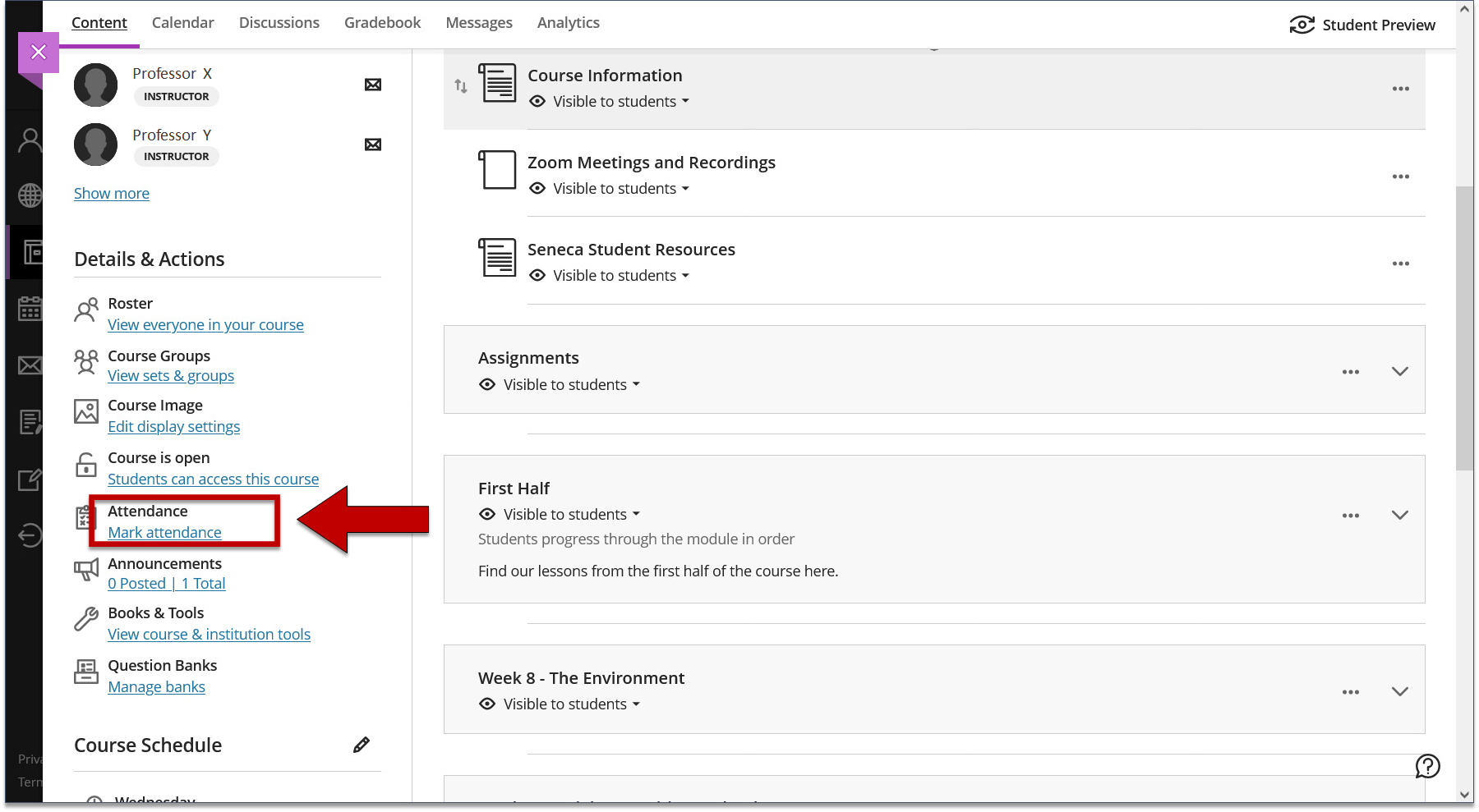 Screenshot of step 1 of To Mark Attendance in the Meeting View as explained on this page.