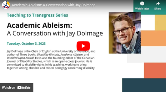 screenshot of YouTube video of Dr. Jay Dolmage's Academic Ableism interview