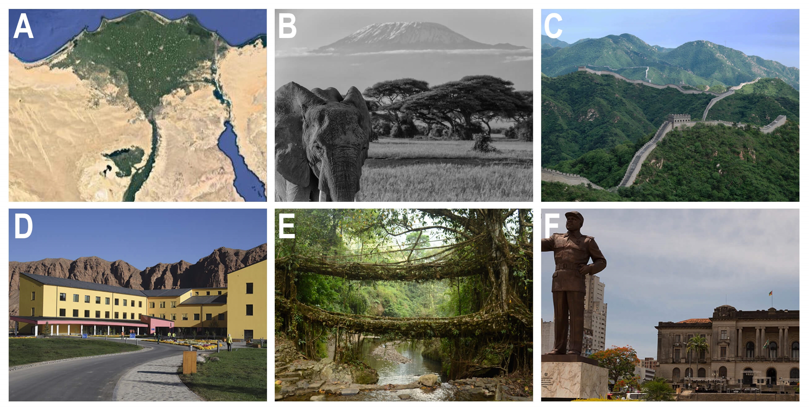 This images contains six images - each depicts a country where Seneca has participated in a project